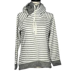 Maurices SMALL Stripe Zipper Detail Oversize Cowlneck Pullover Hooded Sweatshirt